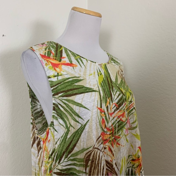 J. Jill Love Linen Popover Tropical Floral Sleeveless Top Women’s L Linen Palm - Picture 14 of 17